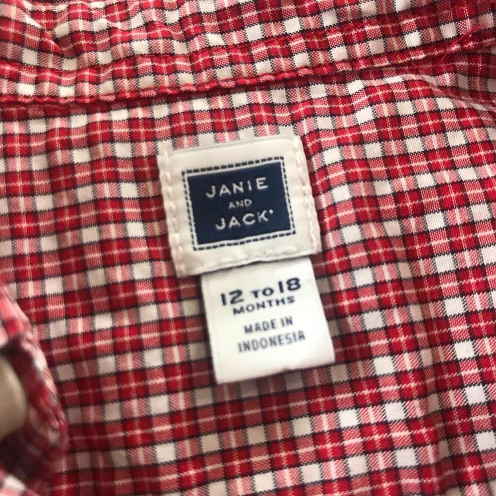 Janie and Jack Red Plaid Button Down Shirt 12-18 M - Picture 7 of 10